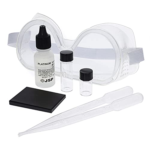 ToolTreaux Platinum Testing Kit with Safety Glasses Testing Stone Pipettes Glass Vials, 7pc