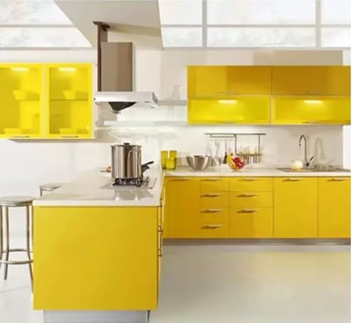 Image of Wall Stickers Pure Yellow Glossy Wallpaper Decal DIY PVC Self-Adhesive Wallpaper for Office, Home Decorative (24x50, Yellow Glosy)