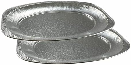 Foil Platters Disposable Serving Platter Reusable Aluminum Party Food Trays Oven Safe Tray Perfect for Buffet Serving Catering Dish Roasting and BBQ Parties 14 Inch Oval Silver Platters (Pack of 2)