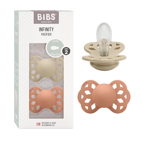 Chupete simétrico BIBS Infinity, paquete de 2, sin BPA, tetina simétrica, silicona, Tetina con forma simétrica. Silicona, Hecho en Dinamarca, Talla 2 (6-18 meses), Vanilla/Peach Chupete simétrico BIBS Infinity, paquete de 2, sin BPA, tetina simétrica, silicona, Tetina con forma simétrica. Silicona, Hecho en Dinamarca, Talla 2 (6-18 meses), Vanilla/Peach
