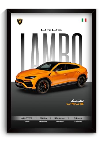 Image of Funk You Store Lamborghini Urus Poster | Framed Lamborghini A4 Sized (31 x 23 cm) | Car Posters for Wall, Gift for Boys, Supercar Frames | Car Poster (F 065)