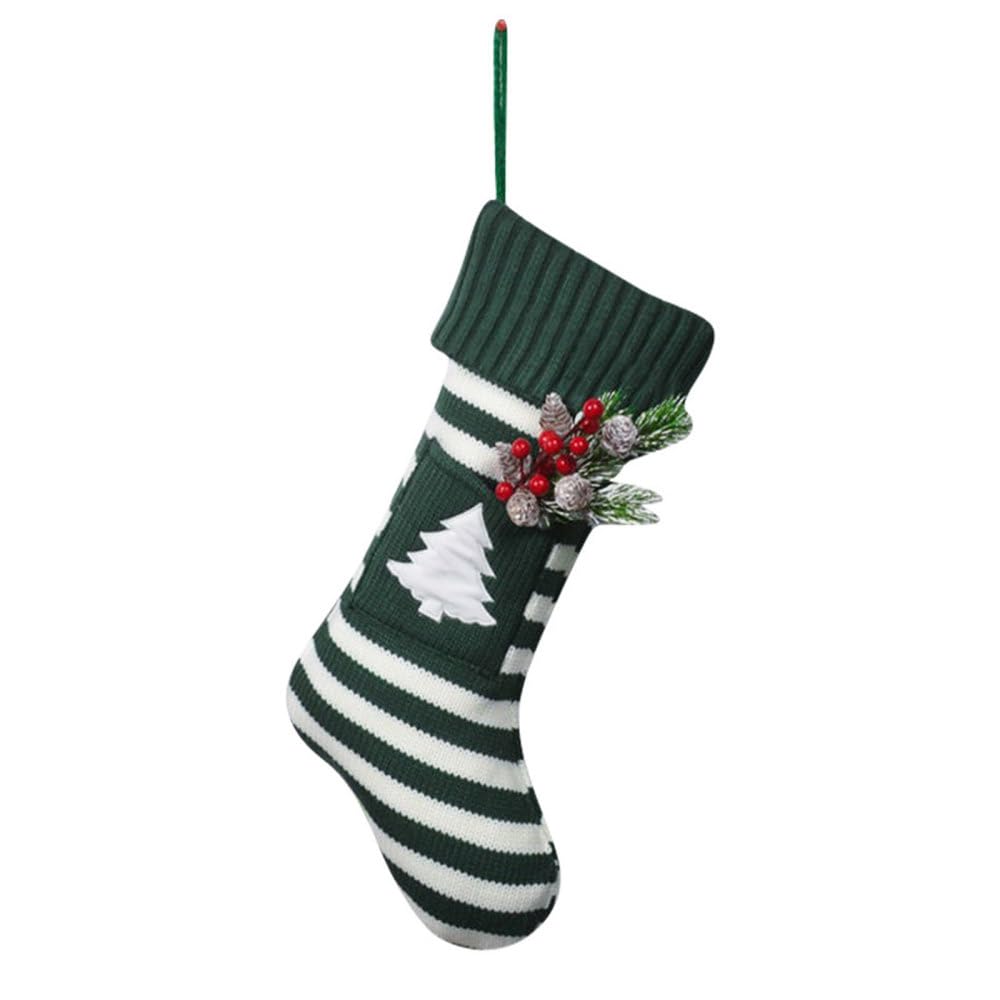 Mioyoow Green Christmas Knit Stocking, Personalised Xmas Stockings With Red & Paw Large Christmas Socks Ornaments For Family Fireplace Shelf Stair Railing