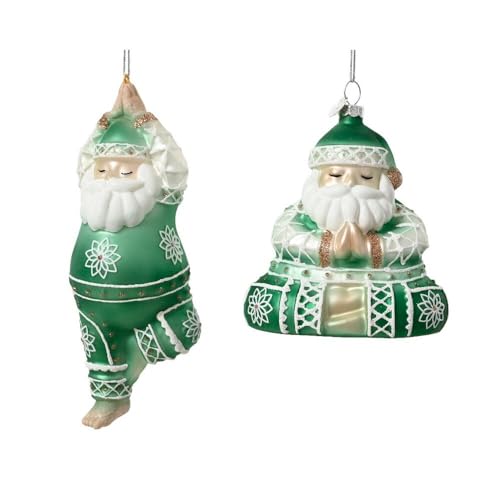 Christbaumschmuck Glas 17cm - Yoga Santa Claus Figur zum Aufhängen - 1 Stück sortiert - mundgeblasen - Weihnachtsbaum Anhänger für Weihnachten - Christbaumanhänger & Weihnachtsbaumschmuck - Grün