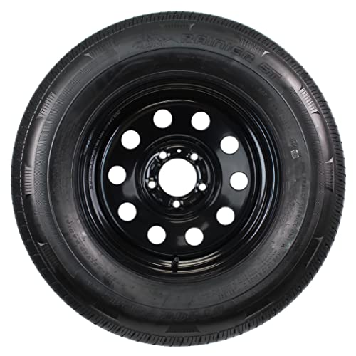 eCustomrim Radial Trailer Tire Rim Assembly ST205/75R15 Load Range C 15 Inch Tire Black 5 Lug On 4.5 Wheel - 6 Year Warranty w/Roadside