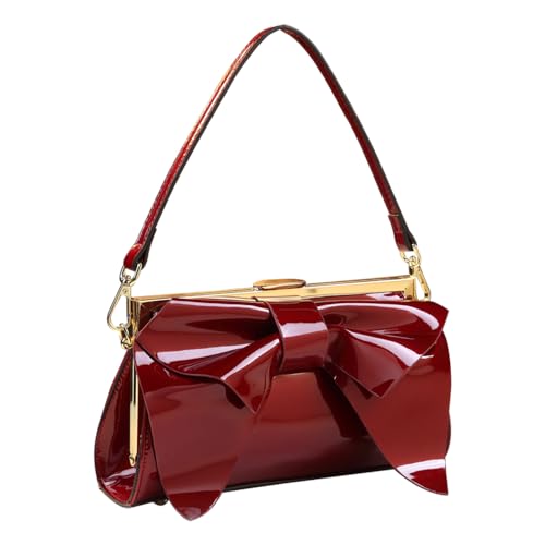 Nucucina Hard Shoulder Purses For Women Handbags Small Chain Top Handle Satchel Crossbody Bag Bow Quilted Clutch Evening Bags (Wine Red)