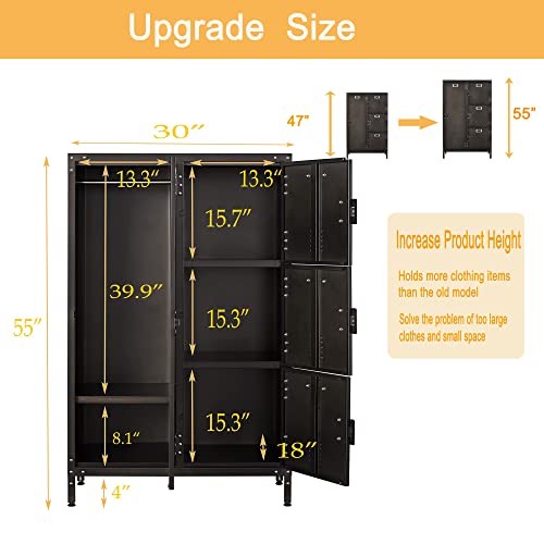 Letaya Metal Locker Storage Cabinet,55" Steel Retro Wardrobe,4 Doors Lockable,Adjustable Feet Organizer Locker For Employees Home Office School Gym (4 Door) #TOP2