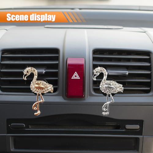 Image of 2PCS Bling Flamingo Car Dashboard Air Vent Trim Clips, Crystal Rhinestone Car Air Vent Clip, Cute Animal Car Interior Decoration Charm Accessories (Flamingo)