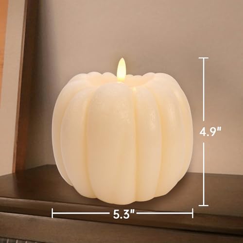 Image of Fall Decorations for Home - Fall Decor - Flickering Flameless Wax Pumpkin LED Candle with Timer Remote - Light Up Pumpkin Candle for Mantel Table - Thanksgiving Centerpiece for Autumn Indoor Decor