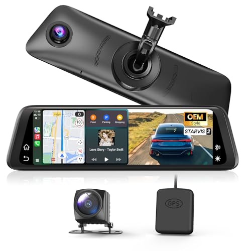 AUTO-VOX V6 OEM Rear View Mirror Camera Carplay: Upgrade 9.36 Touch Screen and Dual 2K Mirror Dash Cam with Front and Rear Cameras Voice Control Super Clear Night Vision for Car SUV Truck