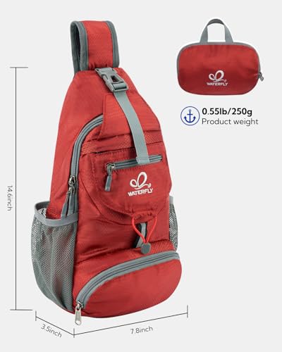 Image of WATERFLY Packable Small Crossbody Sling Backpack Shoulder Chest Bag Daypack for Hiking Traveling