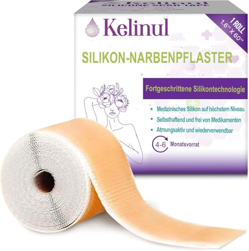 Kelinul Silikonpflaster für narben: Silikon-band Rolle - wiederverwendbar Abdeckband aus Silikon 6-8 Monate Vorrat