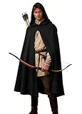 UQJE Medieval Hooded Cloak Renaissance Cloak Hooded Cape for Men and Women-Black