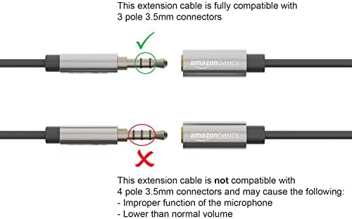 Amazon Basics 금 도금 커넥터가 있는 헤드폰용 3.5mm 수-암 스테레오 오디오 연장 케이블, Aux 코드 익스텐더, 7.6m(25피트), 블랙 — 사진 3