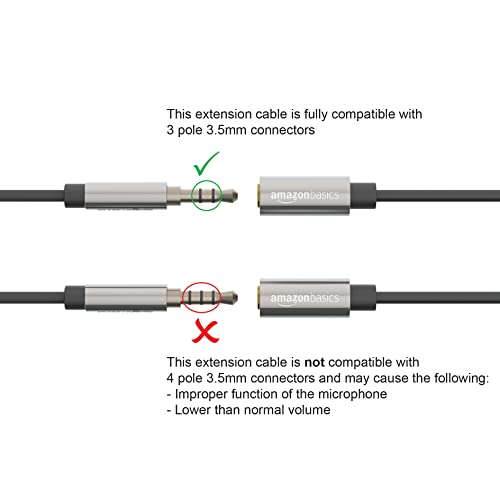 Amazon Basics 3.5mm Male to Female Stereo Audio Extension Cable for Headphones with Gold Plated Connectors, Aux Cord Extender, 25 Foot, Black view 3