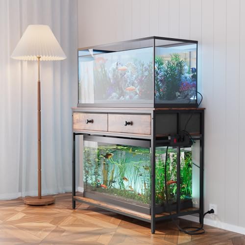 Image of VOWNER 40 Gallon Aquarium Stand with Power Outlet & Cabinet Storage, Brown