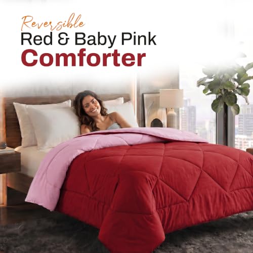 Image of DECORUM Reversible Comforter Double Bed 250 GSM | Red & Baby Pink | Ultra Soft Microfiber Quilt | Lightweight All Season Comforter | (228 X 223 CM)