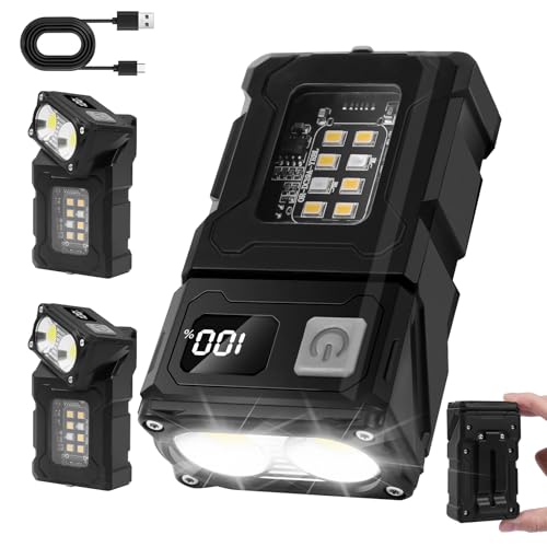 flintronic 2 PCS Linterna LED Recargable, Linterna LED Alta Potencia Recargable, Mini linterna con Flash Rojo y Azul, 7 Modos con Función Powerbank Iman 180° Giratoria para Emergencia Camping Regalo