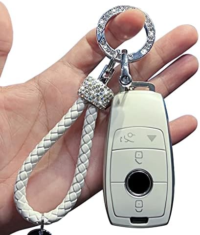 Compatible for Mercedes-Benz Premium Soft TPU Smart Key Fob Case with Key Strap A, C, E, S, CLA, CLS, GLA, GLB, GLC, GLE, GLS, G Glass 2017-2022 ((4-Button, White))