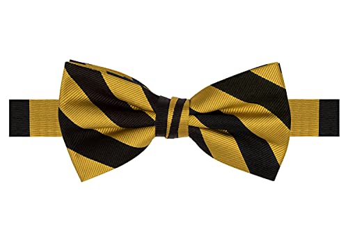 Jacob Alexander Stripe Woven Men's College Striped Pretied Bowtie - Gold Black #TOP17