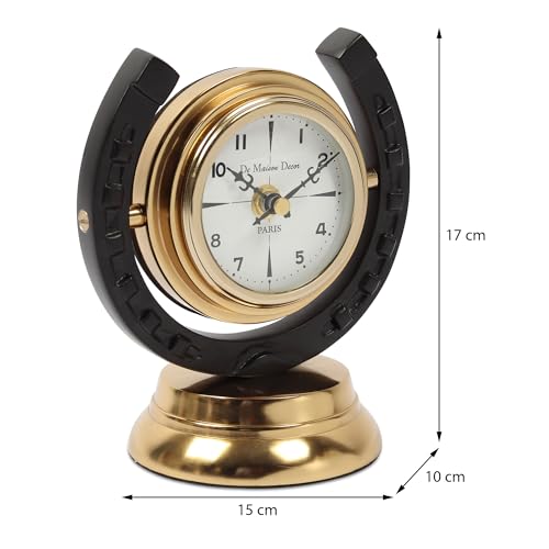 Image of Decor de Maison Brings Handcrafted Equestrian Table Clock for KidsRoom, Living Room, Bedroom, Study Table, Office|Classic Non-Ticking Tabletop Battery Operated Analog Desk Clock (Gold)