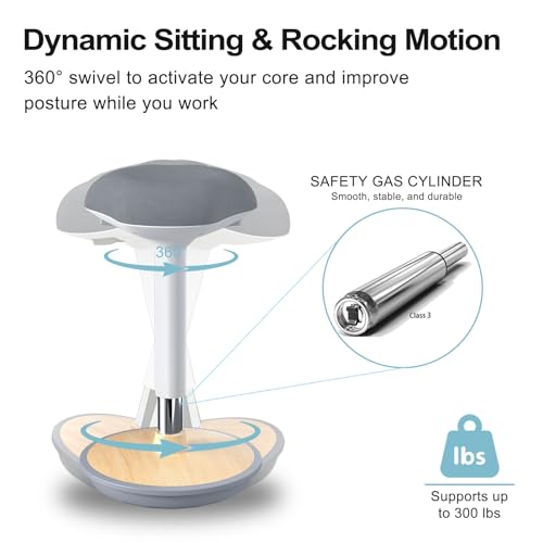 Image of Wobble Stool Adjustable Height Standing Desk Chair with Non-Slip Base and Upgraded Lift for Home and Office (Light Wood)
