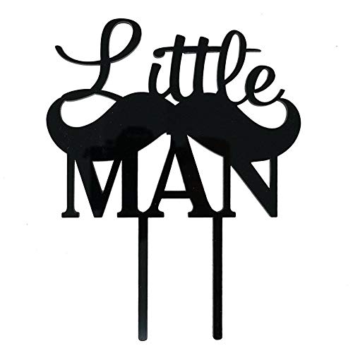 Buy Little Man Birthday Cake Topper Black Acrylic Mustache Cursive Calligraphy Block Cake topper
