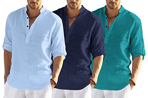 Image of Combo of Men's Regular Fit Cotton Blend Casual Kurta (Pack of 3)