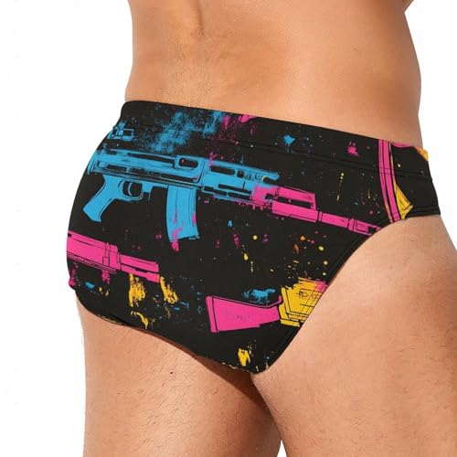 Artistic Splatter Machine Guns Mens Swim Briefs Bikini Sexy Low Rise Trunks Swimsuit Bathing Suit Beach3
