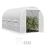 Outsunny Serra da Giardino a Tunnel 4x2x2 m con Porte Avvolgibili e Finestre, Serra per Orto con 4 Rinforzi Diagonali, Struttura in Metallo e Copertura PE, per Orto Verdure Fiori, Bianco