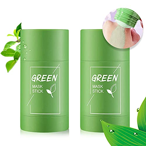 2 Pcs Green Tea Purifying Clay Stick Mask, Green Tea Mask Stick, Moisturizes Oil Control Deep Cleansing Pore, Improves Skin for All Skin Types Men Women