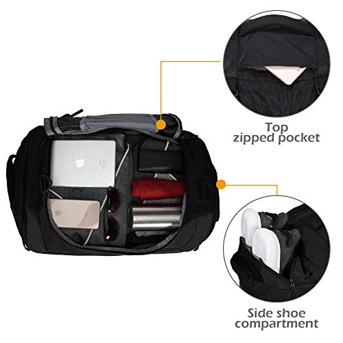 Hynes Eagle 65L Duffel Backpack Bag Gym Bag Travel Backpack, Black