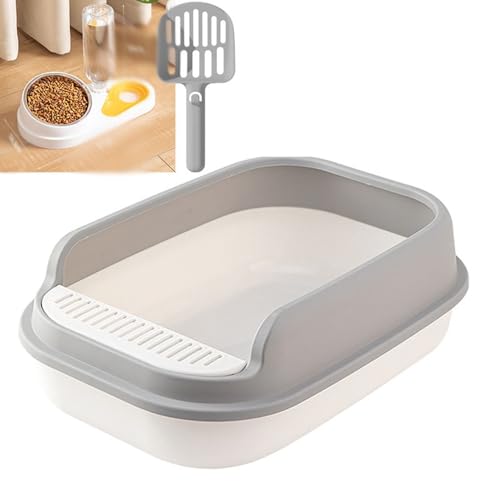 オープン 猫用トイレ本体 猫用品 半密閉式 倒れにくい 清潔 猫シャベル付き 足に砂残らない 掃除しやすい ゆったり広々 防水 飛散防止構造 シンプル 大容量 のびのびリラックス お出かけ 51.5*36*高16cm