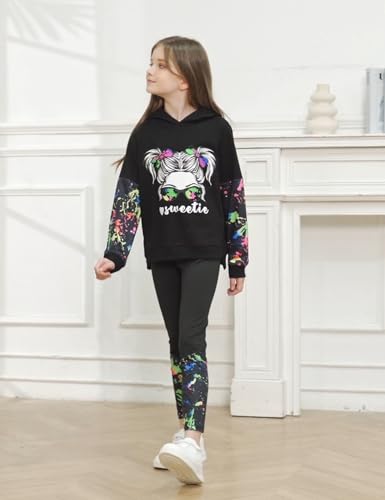 Image of Gaupafmb Girls Clothes Cool Girl Print Tie Dye Hoodie Pullover Sweatshirt Leggings 2PC Outfits