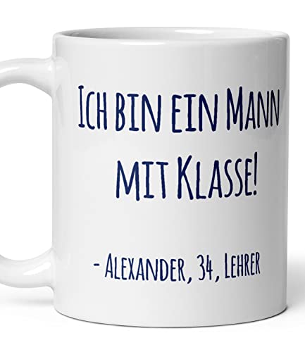 Zimbau Tasse für Lehrer "Ein Mann mit Klasse" personalisiert mit Namen