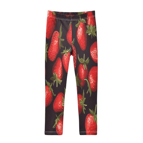 Toddler Girls Leggings Printed Yoga Pants Leggings Strawberry Black Background for Kids