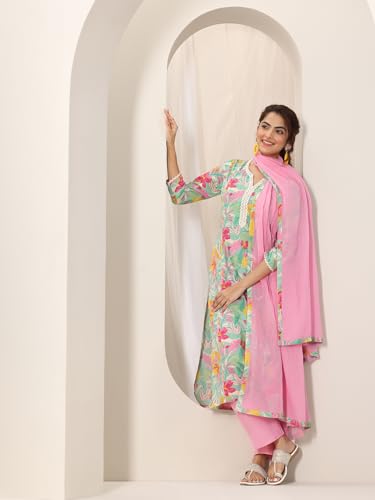 Image of Libas Printed Cotton Straight Kurta With Trouser and Dupatta