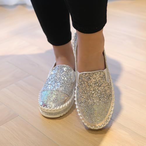 Image of Women's Fashion Rhinestone Slip On Sneakers Casual Comfort Platform Walking Shoes Cute Bowknot Glitter Bling Loafers