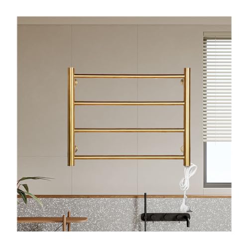 AYCDL Accesorios de baño para radiador montado en la pared, toalleros eléctricos con termostático, calentadores de toallas de acero inoxidable para baño, A: oro B, cable duro, A: enchufe B dorado a la