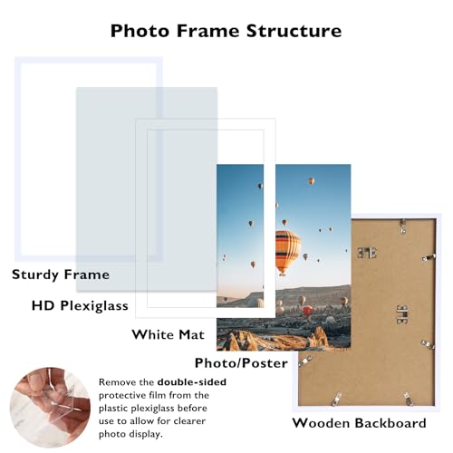 Image of JCJMY 13x20 Picture Frame with 11x17 Mat, Display Photo 11x17 with Mat or 13 x 20 Without Mat, Wall Hanging Large 13 by 20 Poster Frame with Plexiglass, White