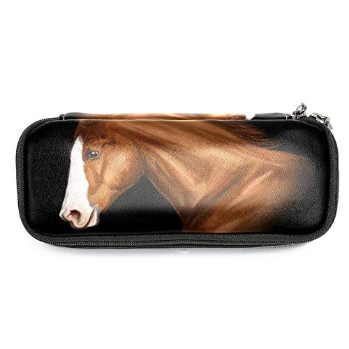 Preisvergleich Produktbild Desheze Braunes Pferd Federmäppchen Leder wasserdicht große Kapazität Bleistift Veranstalter Briefpapier Box für Jungen und Mädchen 19x7.5x3.8cm