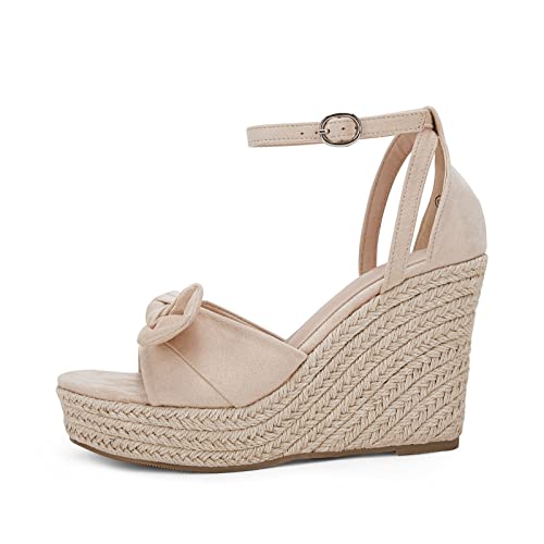 Image of Rilista Womens Wedge Platform Sandals Cute Bowknot Open Toe Espadrille High Heels Buckle Ankle Strap Summer Shoes