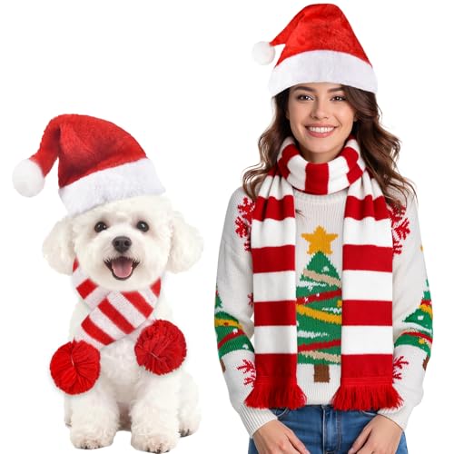 Disfraz navideño de Santa para perro y dueño 4 piezas