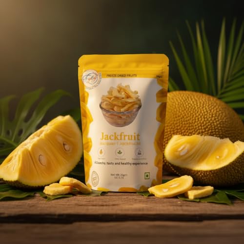 Image of FzyEzy Healthy Premium Freeze-Dried Jackfruit Fruit Slices | Pantry Groceries Dehydrated Perfect for Healthy Snacking, Candy, Baking, Smoothie, Juice, Cake, Ice cream, Cereal | Promotes Good Digestive Health | Ideal Slices for Kids & Adults (Jackfruit Slice | 20g)