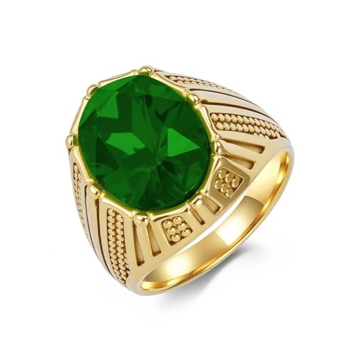Bague homme pierre verte et acier doré pour sublimer votre style en soirée ou au bureau