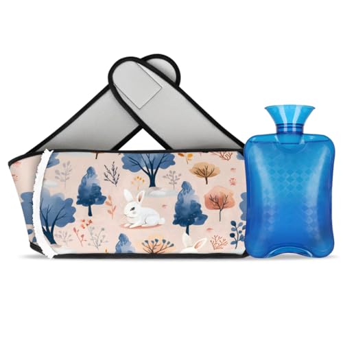 Hot Water Bag with Waist Cover Rabbit Tree Warm Hot Water Bottle Belt Plush Double Hand Insert Wearable Water Bag Detachable Hot Bottle Pouch for Neck Shoulder Pain Relief