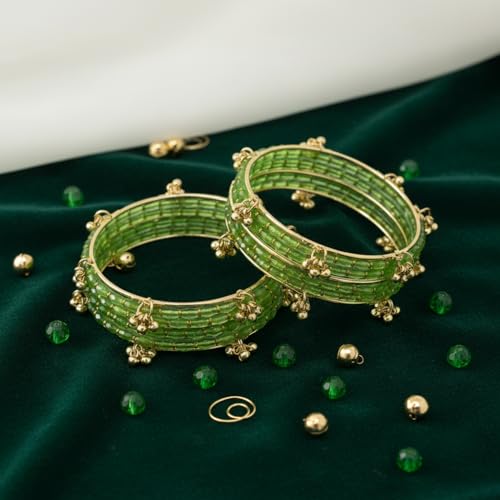 Image of Kashmiri Ghangharoo Glass Bangle Set for Women| Light Weight Bangles | Traditional Transparent Fancy Glass Chudi Set for Wedding, Party|Set Of 16(12 Glass + 4 ghungroo bangles)