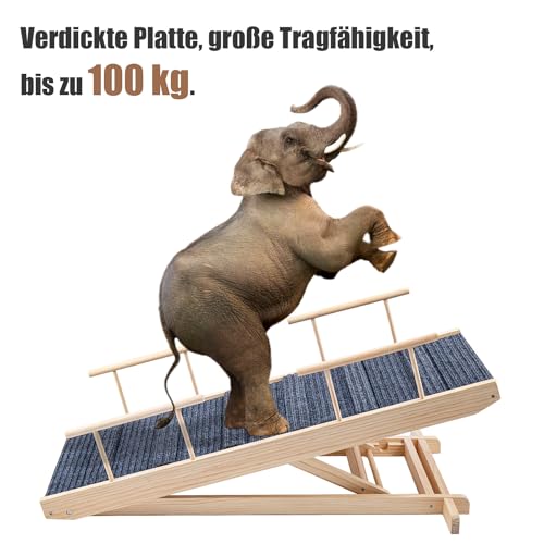 Queiting Hunderampe Treppen & Stufen für Hunde Haustierrampe Klappbare und höhenverstellbare Hundetreppe aus hochwertigem HolzRutschfeste Belastbarkeit bis 100kg Verstellbereich von 30cm bis 60cm