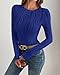 PRETTYGARDEN Women's Tops 2026 Spring Fashion Long Sleeve Crewneck Blouse Fitted Textured Basic Knit T Shirt Y2k Clothes(Royal Blue,Medium)