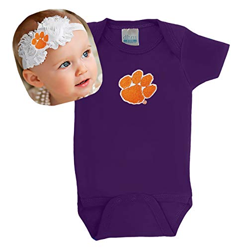 Future Tailgater Clemson Tigers Baby Onesie and Shabby Flower Headband - Purple (6-12 Months)