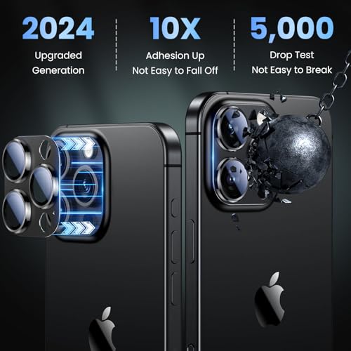 Image of Uyiton Compatible with iPhone 16 Pro /iPhone 16 Pro Max Camera Lens Protector - [Not Easy to Break][Strong Adsorption][Case-Friendly] Metal Tempered Glass Rear Camera Screen Cover - Black Titanium